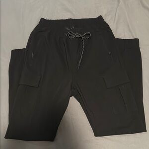 Black Cargo Pants with Elastic Waistband and Tapered Ankles